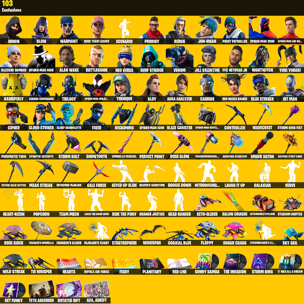 [PC/PSN/XBOX] | 238 Skins | Ikonik | Glow | Rose Team Leader | Aloy | Blizzard Bomber | Blue Striker | Carbon Commando | Cloud Striker | Fixer | O4G
