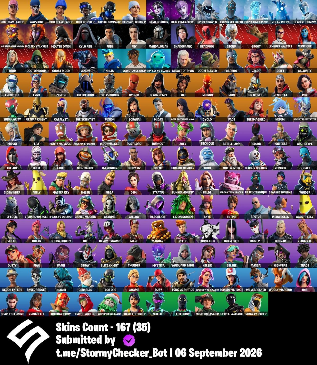 [PC/PSN/XBOX] | 167 Skins | OG STW | Take The L | 8-Ball vs Scratch | Agent Peely | Archetype | Arctic Adeline | B.R.U.T.E. Navigator | O4G