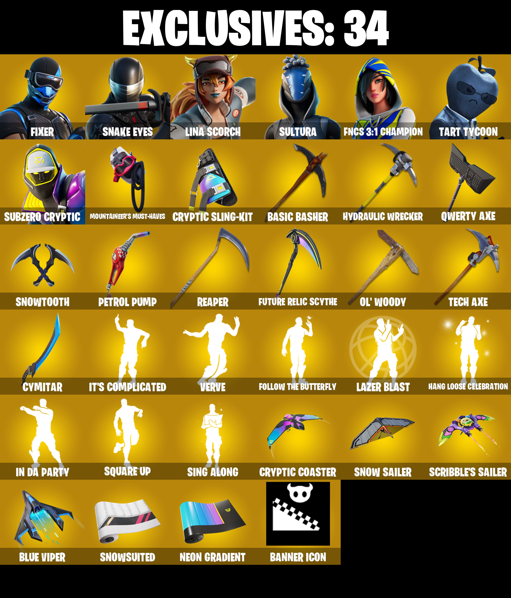 (PC/PSN/XBOX) 257 SKINS π Master Chief π Fixer π Snake Eyes π Lina Scorch π Sultura π FNCS 3:1 Champion π Tart Tycoon π 800 V-Buck PARENTAL CONTROL β image 1