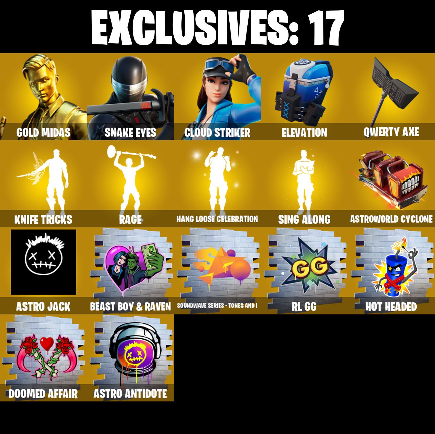 (PC/PSN/XBOX) 185 SKINS π Gold Midas π Snake Eyes π Cloud Striker π Fade π Kymera π Peter Griffin π Ronin π Torin π 400 V-Buck PARENTAL CONTROL β image 1