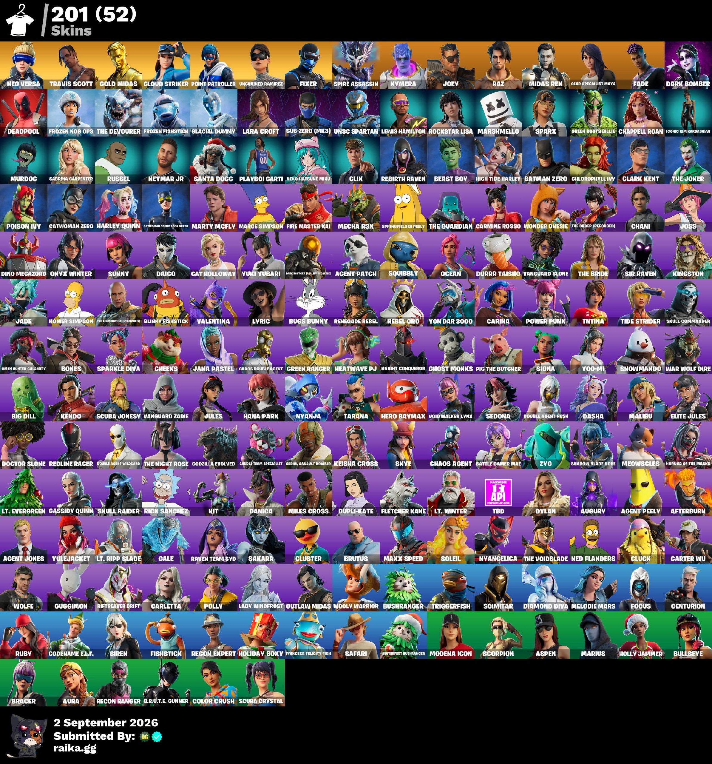 [PC/PSN/XBOX] 201 skins | Neo Versa | Travis Scott | Gold Midas | Cloud Striker | Point Patroller | Unchained Ramirez | Fixer | Spire Assassin | Kymera | 100 VB