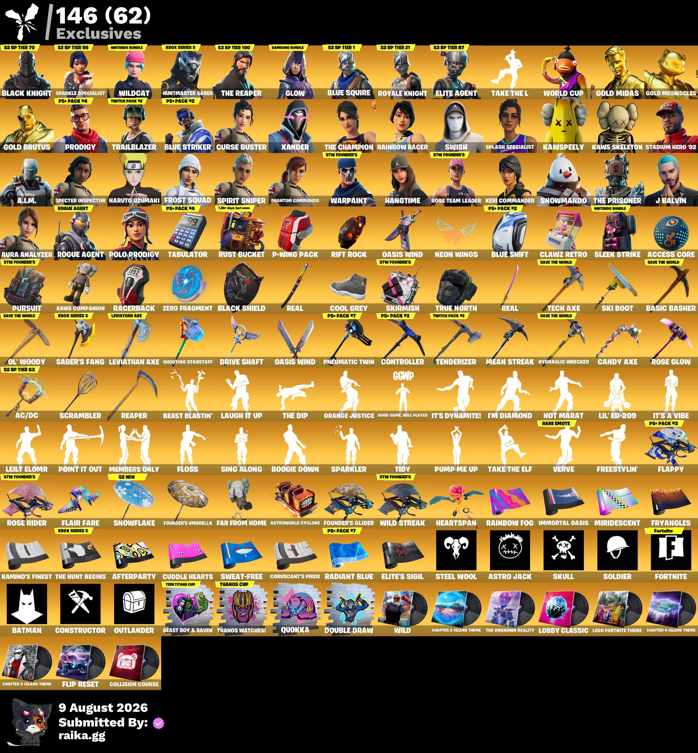 RAREST EXCLUSIVES 😋 PC/PSN/XBOX 🔥 583 Skins | OG STW | Black Knight | Sparkle Specialist | Wildcat | Huntmaster Saber | The Reaper | Glow | Blue Squire | Royale Knight | Elite Agent | WORLD CUP | Gold Midas | 1 VB