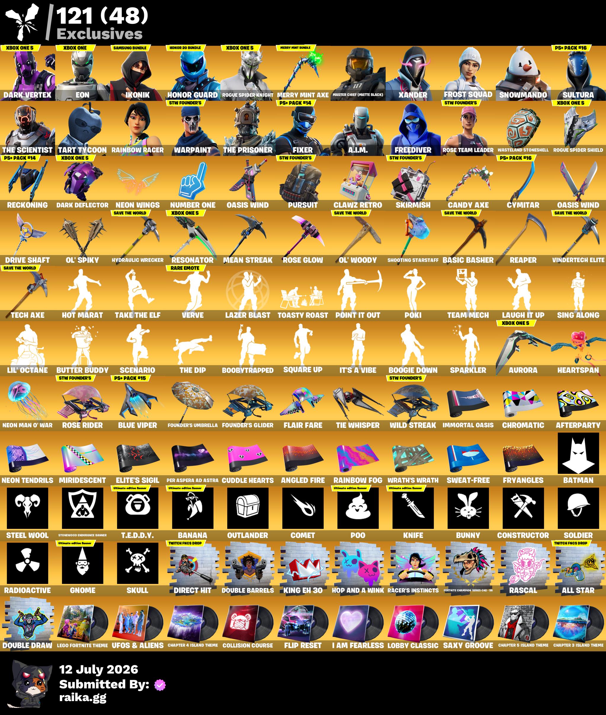 STACKED 70000 V-BUCKS 🔥 PC/SWITCH 🌟 248 Skins | OG STW | Dark Vertex | Eon | IKONIK | Honor Guard | Rogue Spider Knight | Merry Mint Axe | Master Chief (Matte Black) | Xander | Sultura | Tart Tycoon | Rainbow Racer | Fixer | Freediver |
