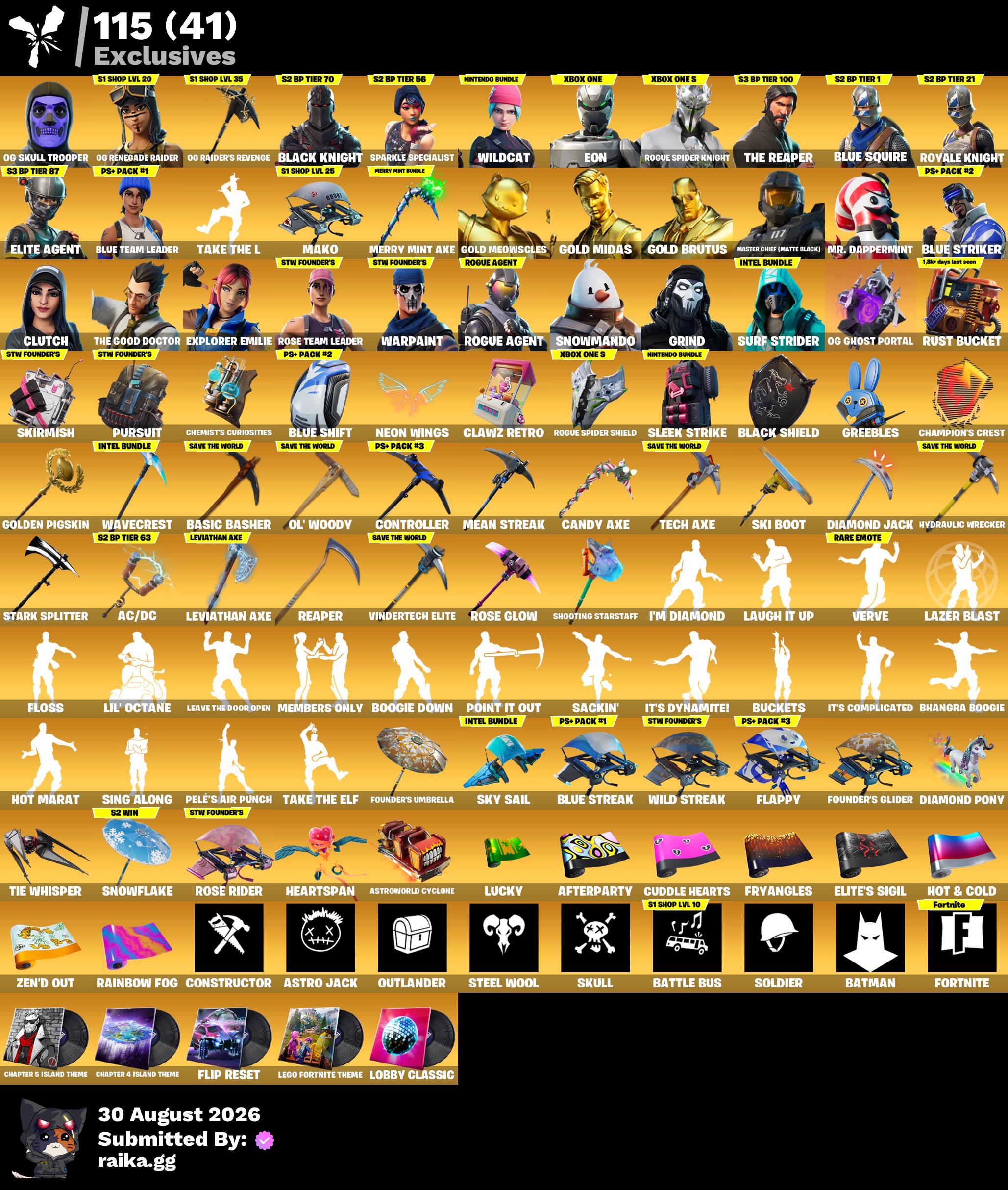 ULTIMATE DOUBLE OG DEAL 🔥 Email Changeable ✨️ PC/XBOX 🔥 294 Skins | OG STW | Og Skull Trooper | OG Renegade Raider | Og Raider's Revenge | Black Knight | Wildcat | Eon | Rogue Spider Knight |  Sparkle Specialist | The Reaper | Merry Mint Axe | 100 VB