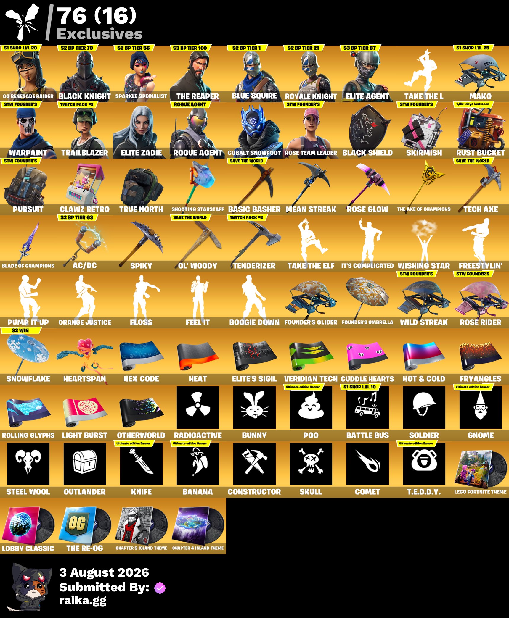 OG DEAL 🌟 PC/PSN/XBOX 🔥 137 skins | OG STW | OG Renegade Raider | Black Knight | Sparkle Specialist | The Reaper | Blue Squire | Royale Knight | Elite Agent | Trailblazer | Elite Zadie | Rogue Agent | 100 VB