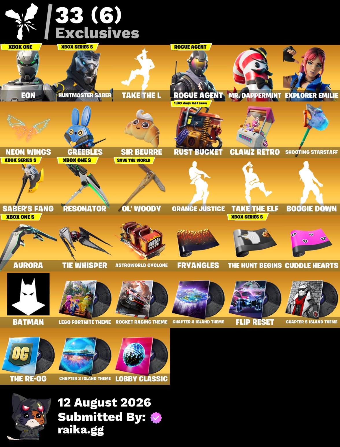 AWESOME DEAL ✨️ PC/PSN/XBOX 🔥 84 Skins | Eon | Huntmaster Saber | Rogue Agent | Explorer Emilie | Blackheart | Calamity | Drift | Zenith | Carbide | Lynx | Hybrid | Pyreheart | Laufey | Chappell Roan | Batman Zero | 50 VB