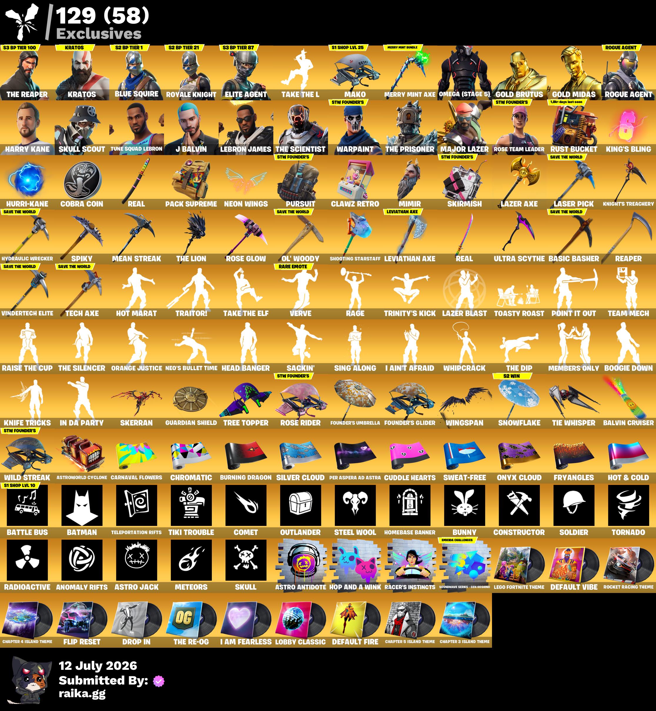 EXCLUSIVES SUPER STACKED 🌟 Email Changeable ✨️ PC/PSN/XBOX 🔥 445 Skins | OG STW | The Reaper | Merry Mint Axe | Leviathan Axe | Kratos | Blue Squire | Royale Knight | Elite Agent | Omega (stage 5) | Gold Brutus | Gold Midas | Rogue Agent |  2400 VB