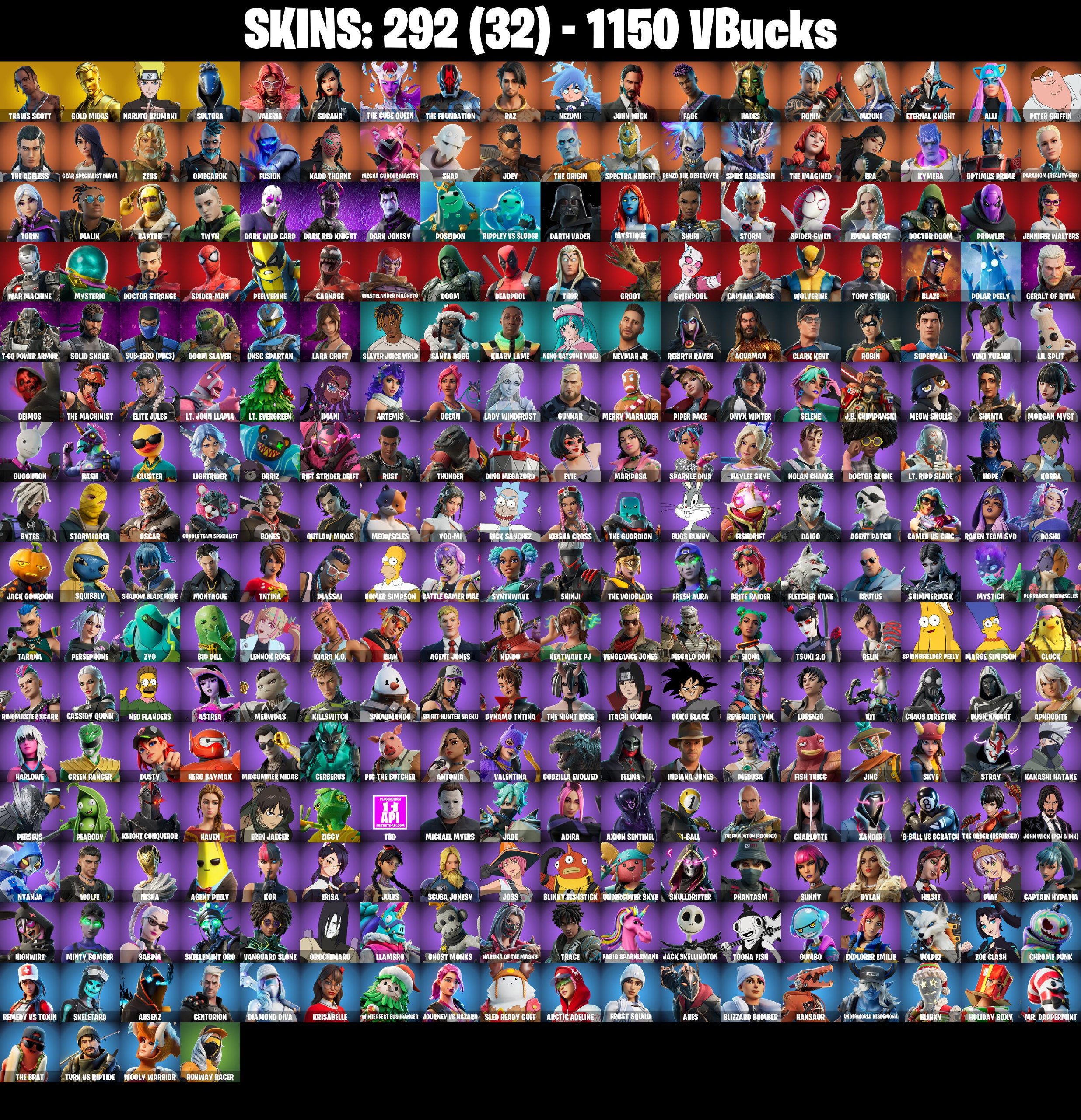 (PC/PSN/XBOX) 292 SKINS ⚡️ Travis Scott ⚡️ Gold Midas ⚡️ Sultura ⚡️ Naruto Uzumaki ⚡️ The Imagined ⚡️ Joey ⚡️ Sorana ⚡️ Valeria ⚡️ Twyn ⚡️ Era ⚡️ 1150 V-Bucks — image 1