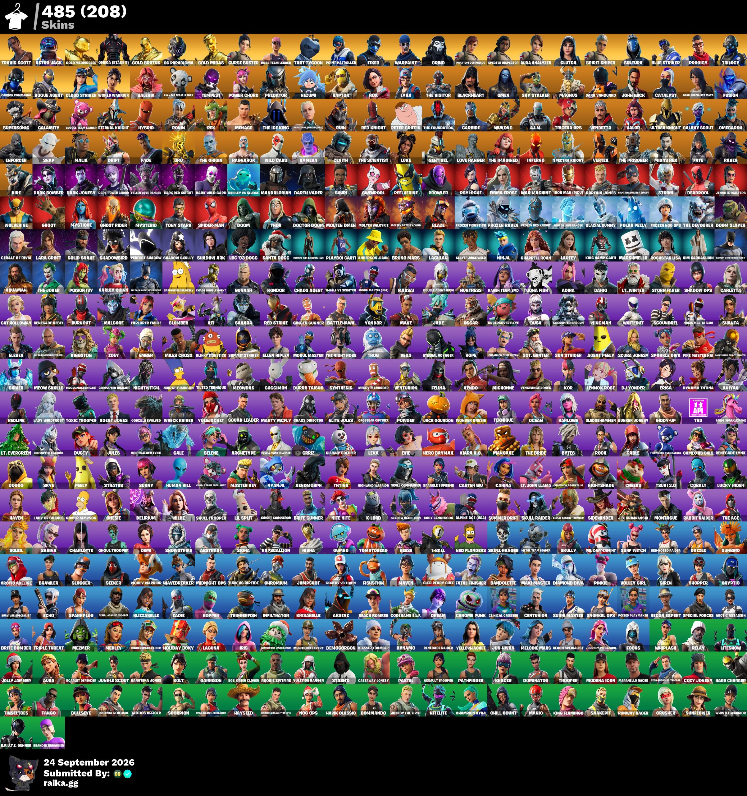 [PC/XBOX] 485 skins | OG STW | Renegade Raider | Merry Mint Axe | Travis Scott | Astro Jack | Gold Meowscles | Omega (stage 5) | Gold Brutus | 200 VB