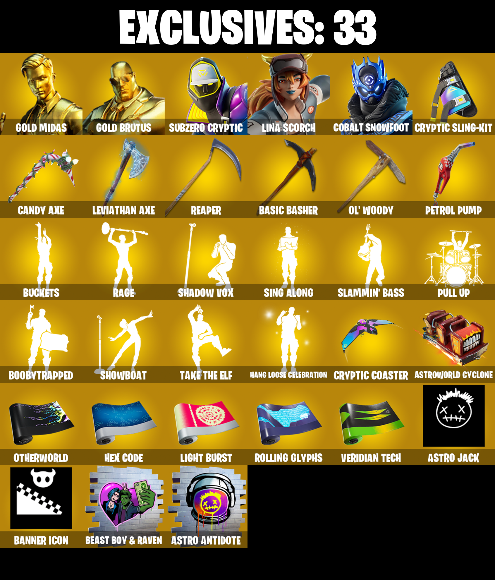 (PC/PSN/XBOX) 264 SKINS π Renegade Raider π Gold Midas π Gold Brutus π Subzero Cryptic π Lina Scorch π Cobalt Snowfoot π 300 V-Buck PARENTAL CONTROL β image 1