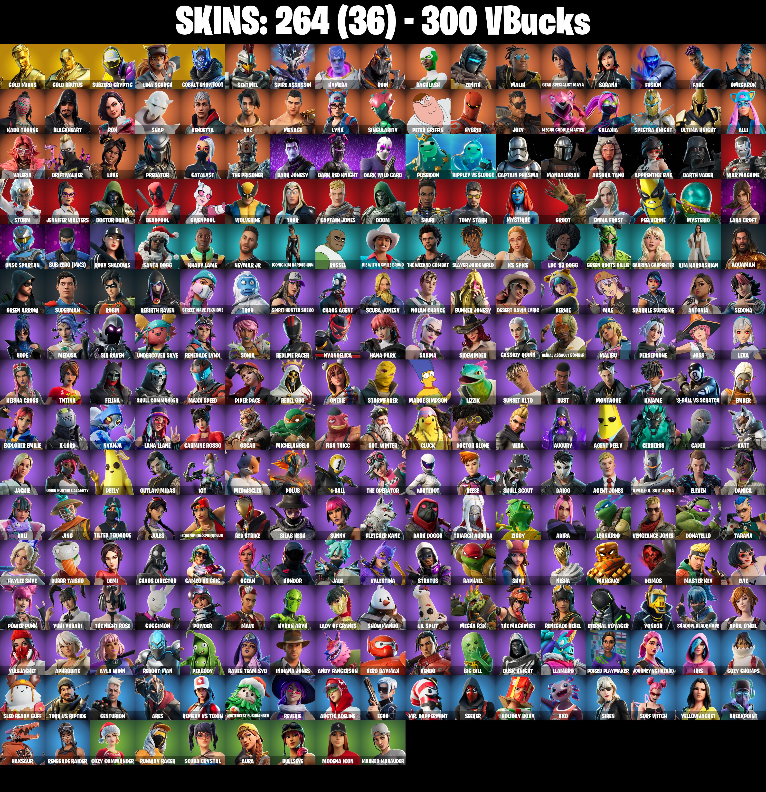 (PC/PSN/XBOX) 264 SKINS π Renegade Raider π Gold Midas π Gold Brutus π Subzero Cryptic π Lina Scorch π Cobalt Snowfoot π 300 V-Buck PARENTAL CONTROL β image 2