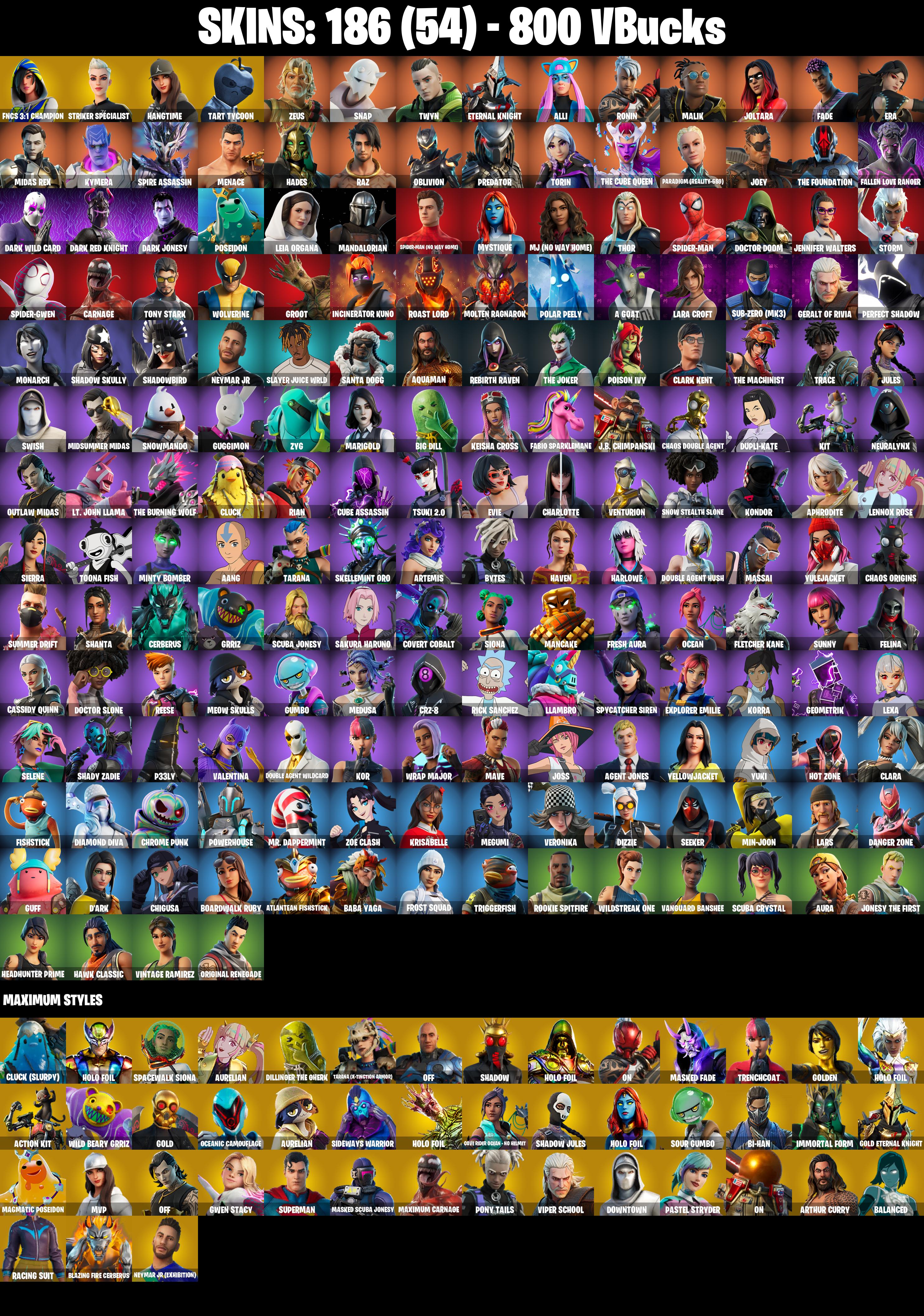 (PC/PSN/XBOX) 186 SKINS π« FNCS 3:1 Champion β‘οΈ Striker Specialist π Hangtime β‘οΈ Tart Tycoon π Zeus β‘οΈ Snap π Twyn β‘οΈ Eternal Knight | 800 V-Buck | PARENTAL CONTROLS β image 2