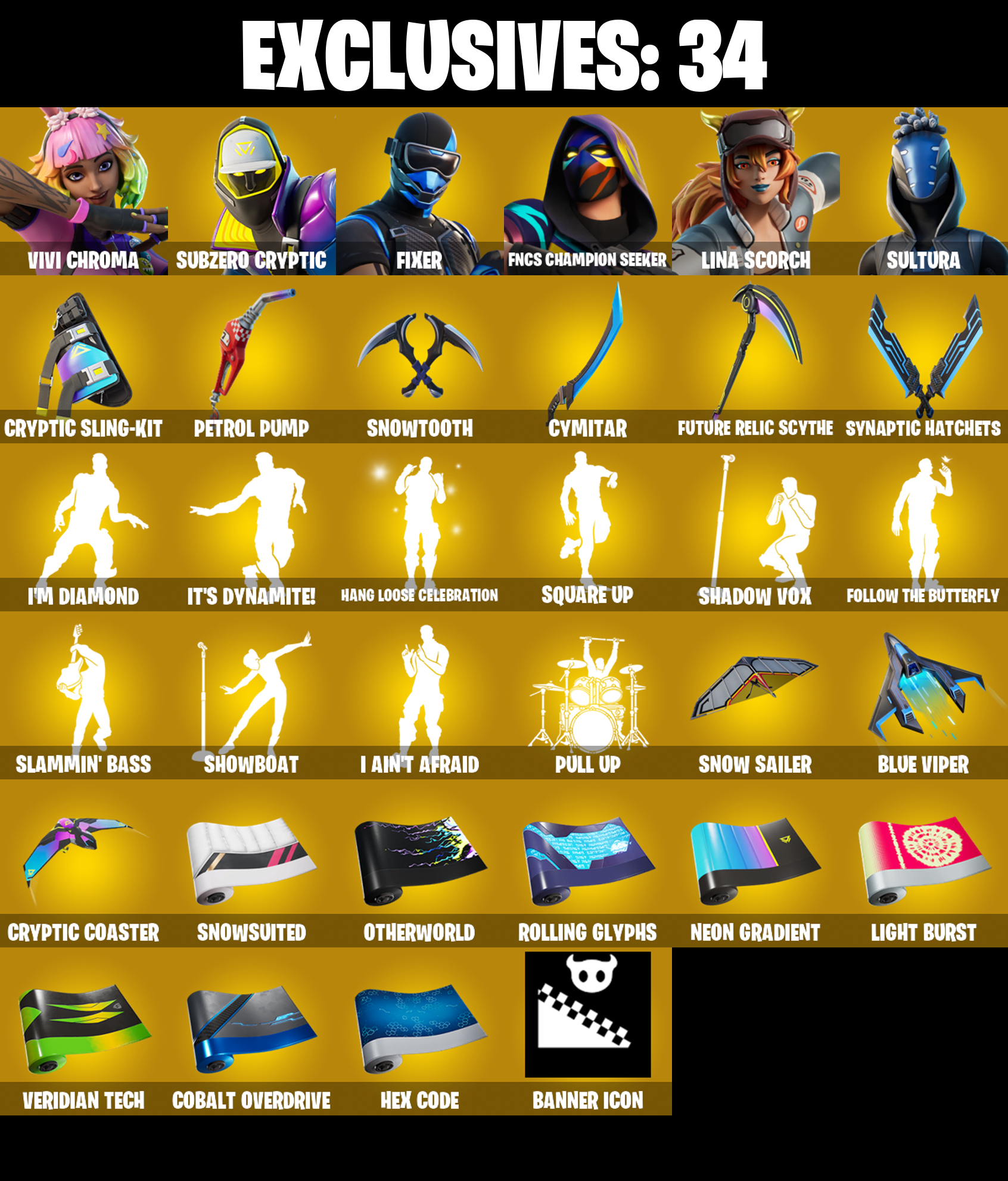 (PC/PSN/XBOX) 256 SKINS 🍒 Vivi Chroma 🍒 Subzero Cryptic 🍒 Fixer 🍒 FNCS Champion Seeker 🍒 Lina Scorch 🍒 Sultura 🍒 Oppressor 🍒 300 V-Buck PARENTAL CONTROL