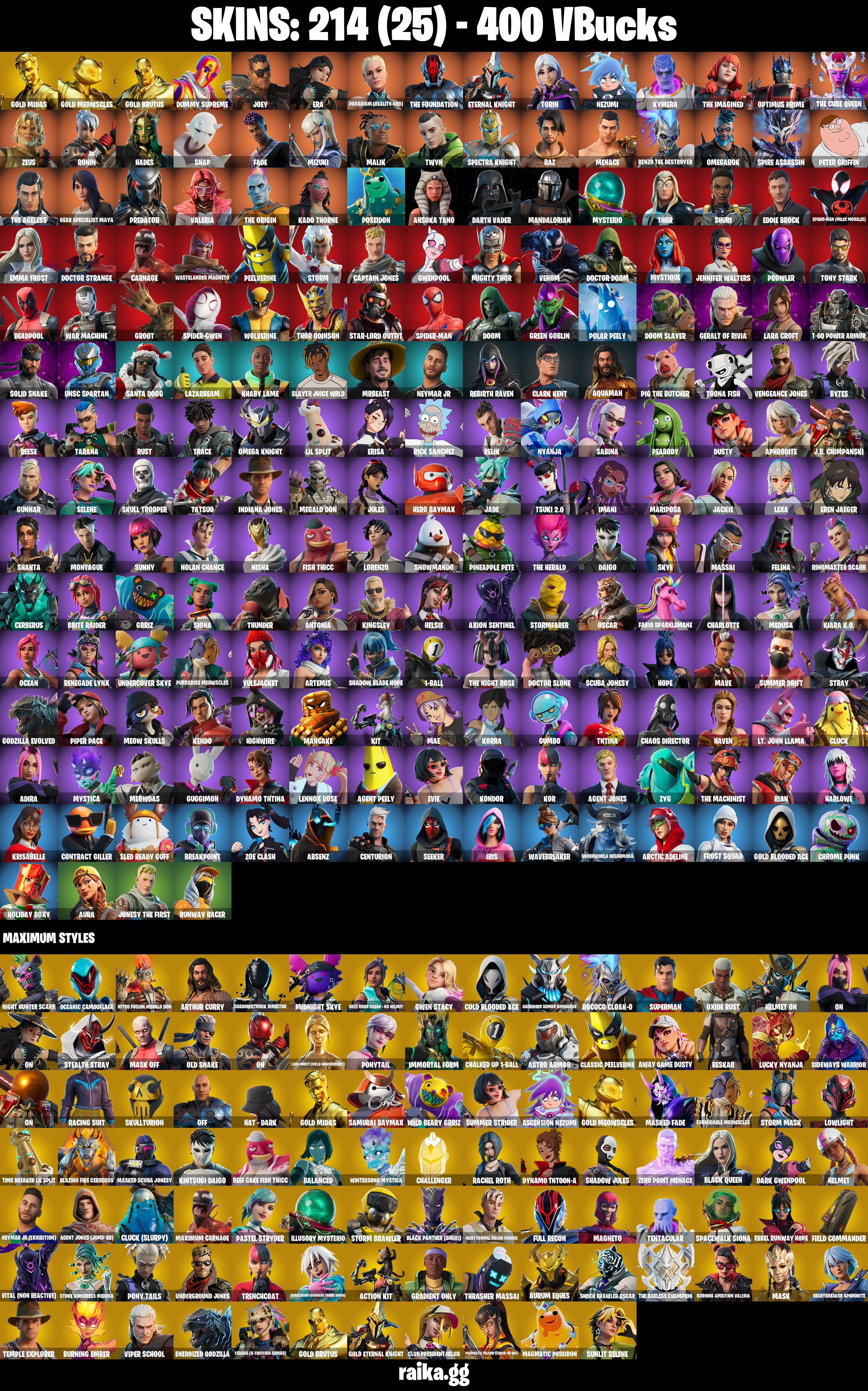 (PC/XBOX) 400 VB) 214 SKINS π₯ Gold Midas π₯ Gold Meowscles π₯ Gold Brutus π₯ Dummy Supreme π₯ Joey π₯ Era π₯ Paradigm (Reality-659) π₯ The Foundationπ₯ PARENTAL CONTROLS β image 2