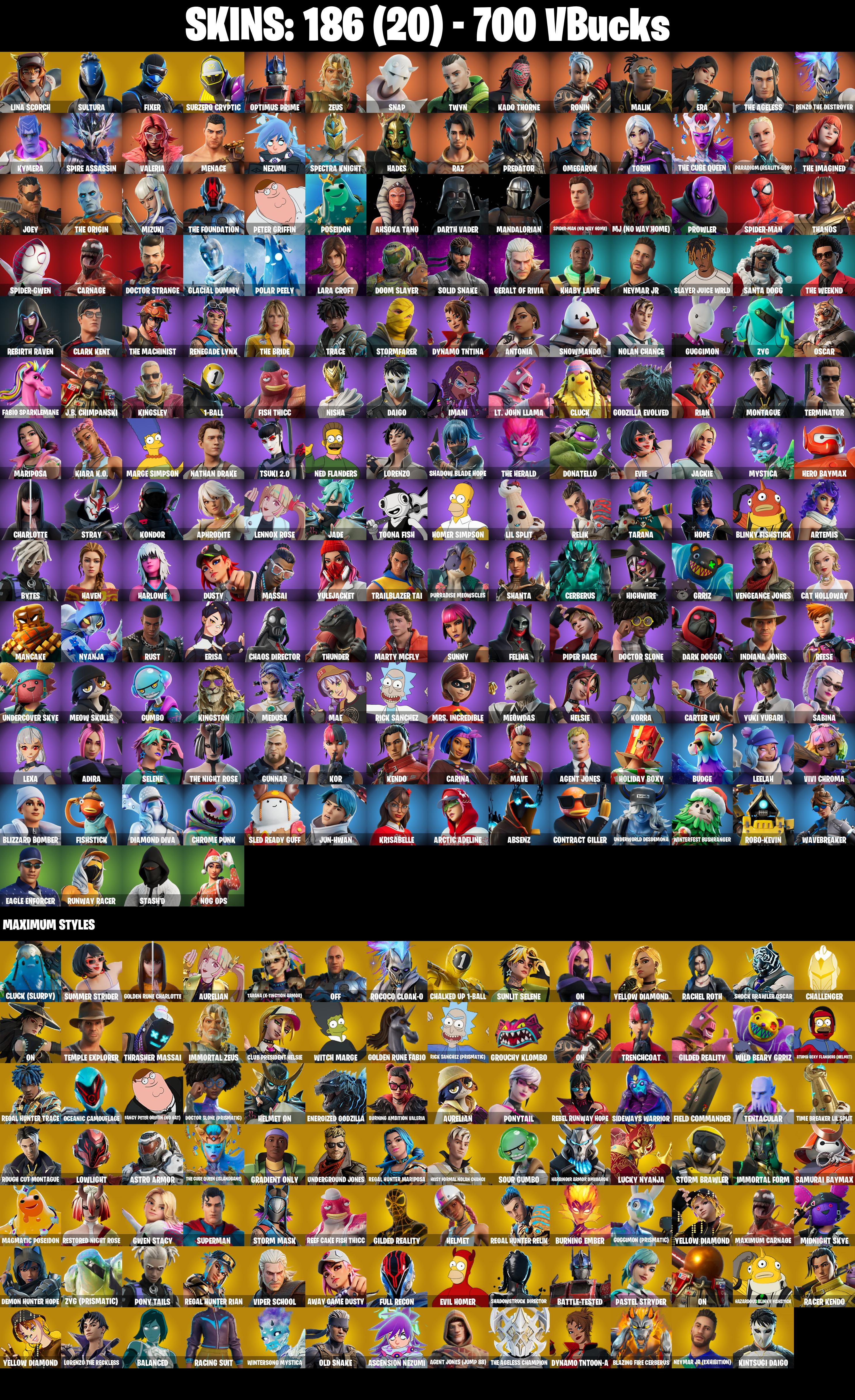 (PC/PSN/XBOX) 186 SKINS π« Lina Scorch β‘οΈ Sultura π Fixer β‘οΈ Subzero Cryptic π Optimus Prime β‘οΈ Zeus π Snap β‘οΈ Twyn π Kado Thorne | 700 V-Buck | PARENTAL CONTROLS β image 2