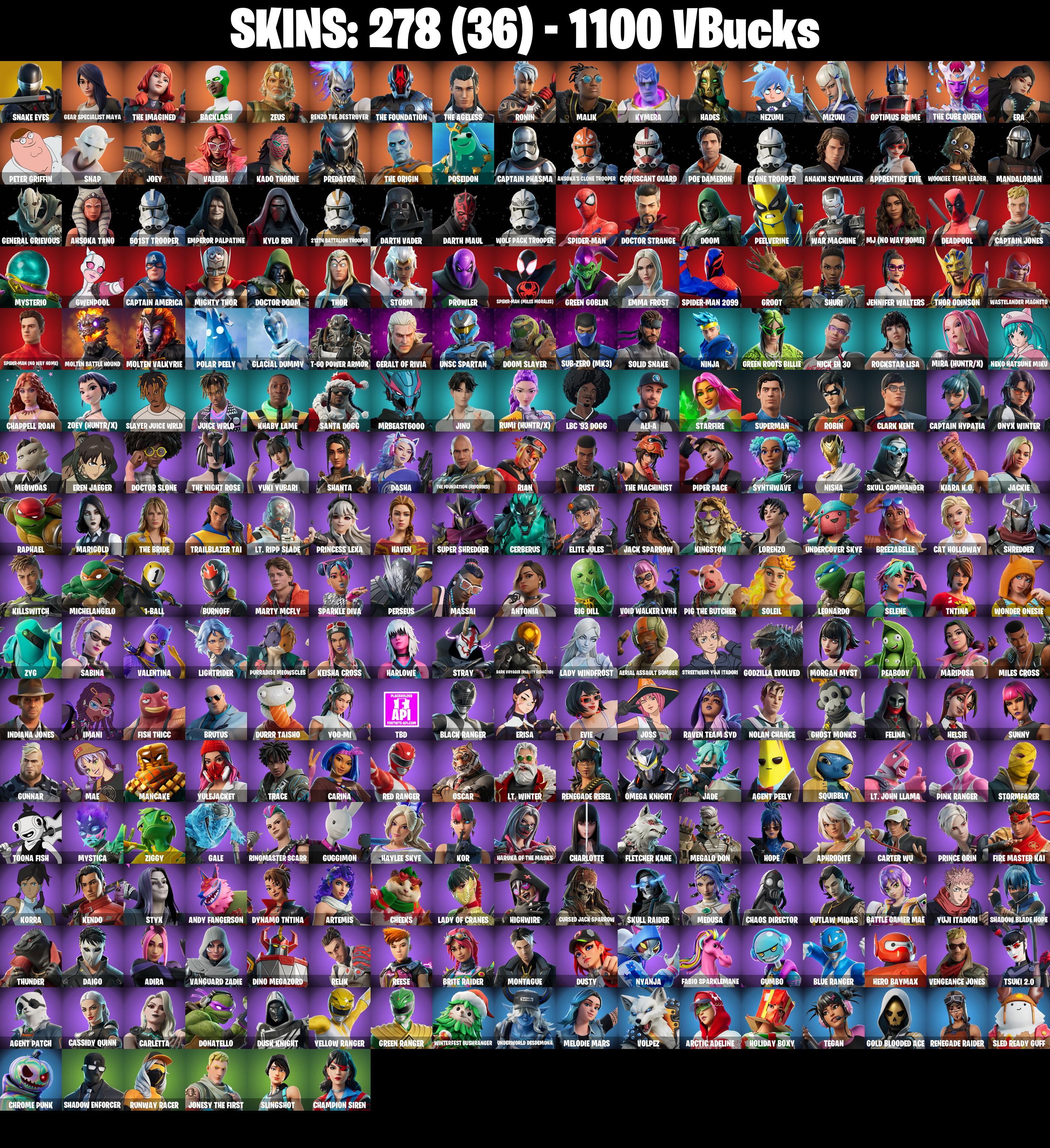 (PC/PSN/XBOX) 278 SKINS π Renegade Raider π Snake Eyes π Gear Specialist Maya π The Imagined π Backlash π Zeus π 1100 V-Buck PARENTAL CONTROL β image 2