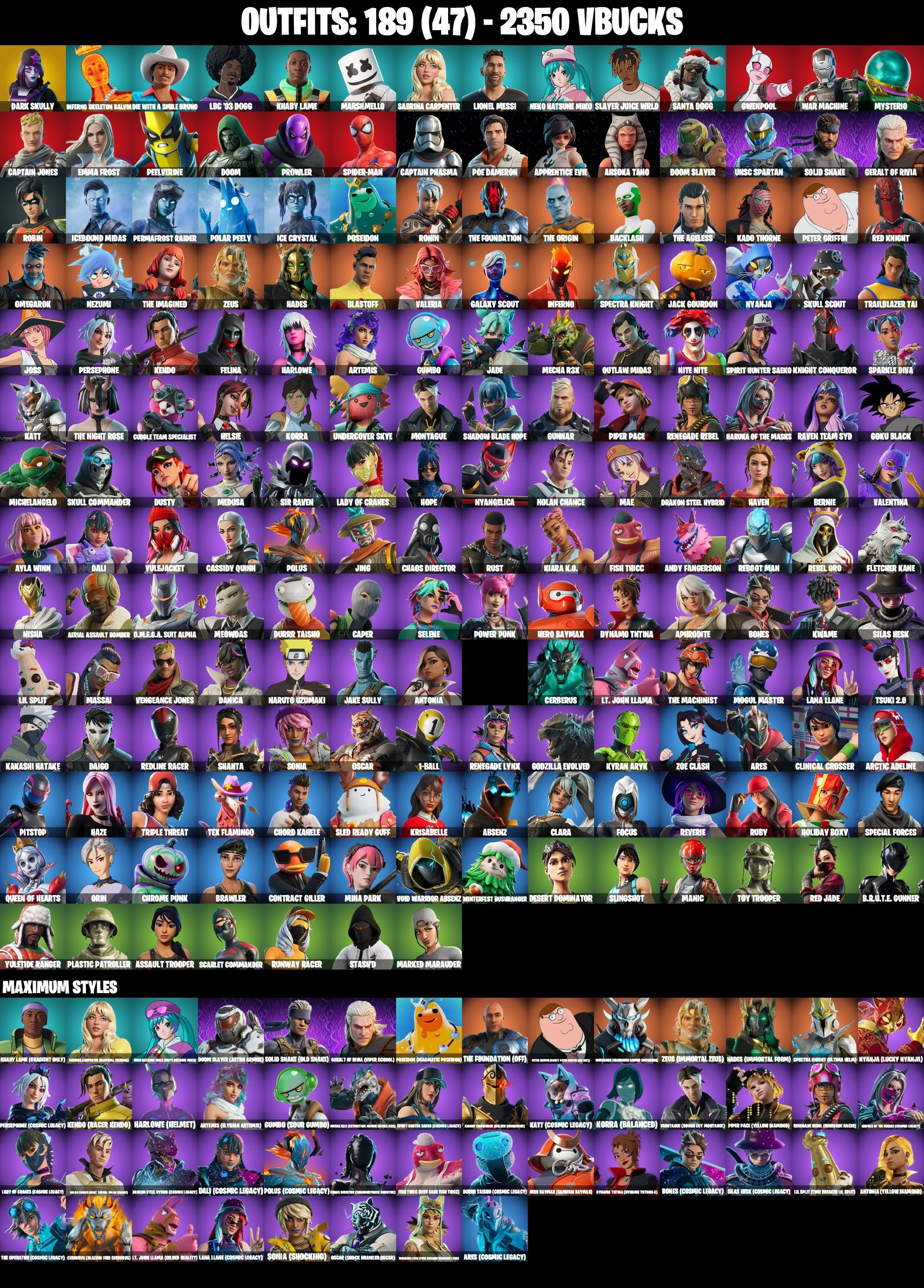 ❤️ 189 SKINS ❤️ DARK SKULLY ❤️ THE AXE OF CHAMPIONS 2.0 ❤️ BACKLASH ❤️ SPIDER-MAN ❤️ OUTLAW MIDAS ❤️ MINA PARK ❤️ CAPTAIN PHASMA ❤️ POE DAMERON ❤️ APPRENTICE EVIE ❤️ AHSOKA TANO ❤️ BLASTOFF ❤️ TOY TROOPER ❤️ PLASTIC PATROLLER ❤️ — image 1