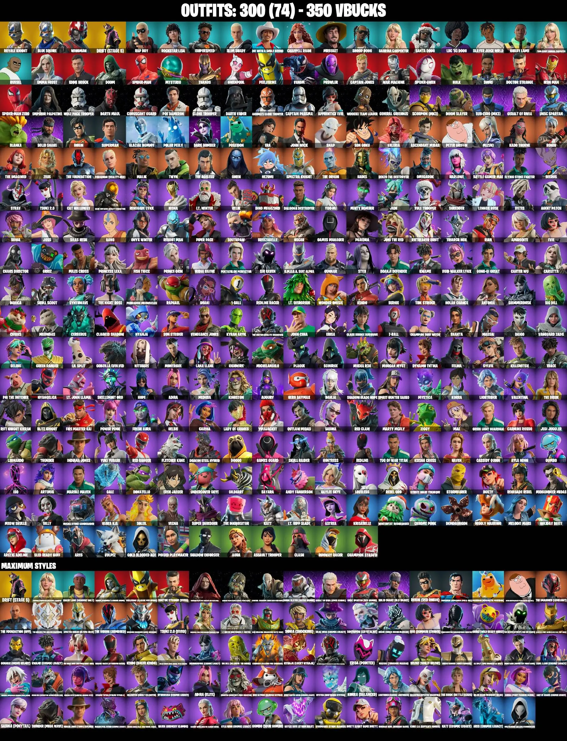❤️ 300 SKINS ❤️ ROYALE KNIGHT ❤️ BLUE SQUIRE ❤️ THE WORM ❤️ DEMOGORGON ❤️ YULE TROOPER ❤️ SPIDER-MAN ❤️ SPIDER-GWEN ❤️ SPIDER-MAN ZERO ❤️ SCORPION MK3 ❤️ SUB-ZERO MK3 ❤️ DARTH VADER ❤️ DARTH MAUL ❤️ EMPEROR PALPATINE ❤️ — image 1
