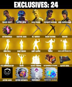 266 SKINS ✨ Travis Scott ✨ Astro Jack ✨ Gold Midas ✨ Fashion Banshee ✨ Keri Commander ✨ Zeus ✨ Omegarok ✨ Predator ✨ Raz ✨ Malik ✨ Nezumi ✨ Snap ✨ 50 V-Buc (PC/PSN/XBOX) — Fortnite account listing