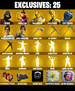 230 SKINS ✨ Renegade Raider ✨ IKONIK ✨ World Cup ✨ Gold Brutus ✨ Gold Midas ✨ Tart Tycoon ✨ Pitch Patroller ✨ Aura Analyzer ✨ 0 V-Bucks (PC/PSN/XBOX) — Fortnite account listing