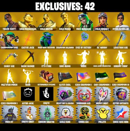194 SKINS ✨ Travis Scott ✨ Gold Meowscles ✨ Gold Brutus ✨ Gold Midas ✨ FNCS Renegade ✨ Polo Prodigy ✨ Pitch Patroller ✨ 200 V-Buc (PC/PSN/XBOX) — image 1