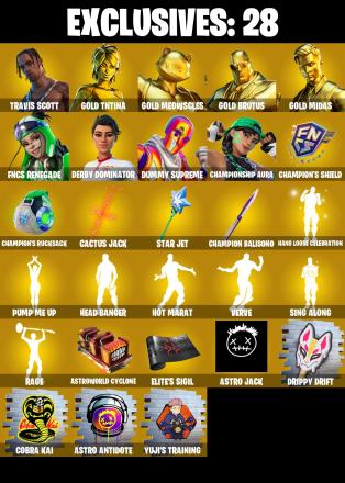 262 SKINS ✨ Travis Scott ✨ Gold TNTina ✨ Gold Meowscles ✨ Gold Brutus ✨ Gold Midas ✨ FNCS Renegade ✨ Derby Dominator ✨ Dummy Supreme ✨ 2100 V-Bucks (PC/PSN/XBOX) — image 1