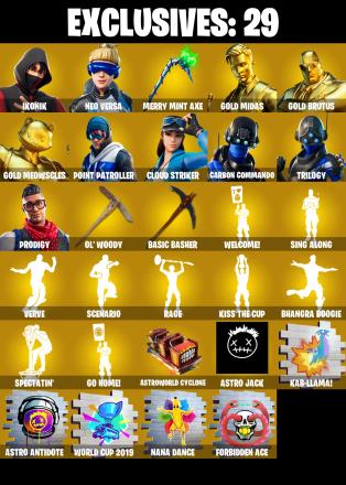 186 SKINS ✨ IKONIK ✨ Neo Versa ✨ Gold Midas ✨ Gold Brutus ✨ Gold Meowscles ✨ Point Patroller ✨ Cloud Striker ✨ 0 V-Bucks (PC/XBOX) — image 1