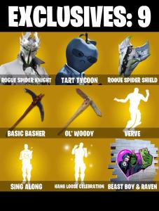 299 SKINS โจ Renegade Raider โจ Rogue Spider Knight โจ Tart Tycoon โจ Optimus Prime โจ The Cube Queen โจ Midas Rex โจ The Imagined โจ 1000 V-Bucks (PC/PSN/XBOX) โ Fortnite account listing