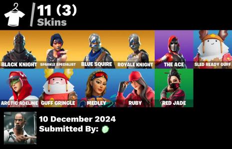 11 skins | Black Knight | Sparkle Specialist | Blue Squire | Royale Knight | Mako | Floss | Take The Elf | The Ace | Sled Ready Guff | Arctic Adeline | Guff Gringle | Medley | Ruby | Red Jade | 2850 Vbucks [PC/PSN/XBOX] Fortnite Account — Fortnite account listing