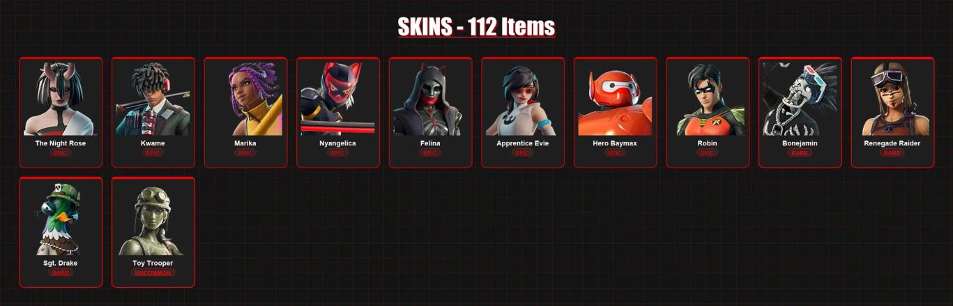 112 Skins | Ned Flanders | Dino Megazord | Slayer Juice WRLD | Captain Phasma | Skull Commander | Champion Sparkplug | Jade | Dupli-Kate | Omen Hunter Calamity | Danica | Lvl 1970 — image 3