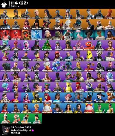 114 skins | Renegade Raider | Rogue Agent | Keri Commander | Eternal Knight | Paradigm (Reality-659) | Gear Specialist Maya | Carbide | Lynx | 650 VB — image 1