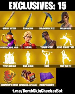 ✅117 Skins✅ Travis Scott , Fishstick (World Cup) , Throwback Axe — Fortnite account listing