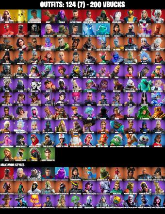 124 SKINS ⸱ SPIDER-MAN ⸱ SPIDER-GWEN ⸱ WOLVERINE ⸱ DOCTOR DOOM ⸱ LEXA ⸱ MANDALORIAN ⸱ CARNAGE (MAXIMUM CARNAGE) ⸱ GERALT OF RIVIA (VIPER SCHOOL) ⸱ TAKE THE ELF ⸱ SAD TROMBONE ⸱ CLARK KENT (SUPERMAN) ⸱ THE FOUNDATION (OFF) ⸱ THE CU — image 1