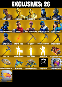 126 SKINS ✨ Travis Scott ✨ Aerial Assault Trooper ✨ Gold Midas ✨ Gold Brutus ✨ Cloud Striker ✨ Prodigy ✨ 350 VB ✨ OG STW (PC/XBOX) — Fortnite account listing