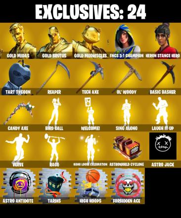 160 SKINS π Gold Midas π Gold Brutus π Gold Meowscles π FNCS 3:1 Champion π Heron Stance Hero π Tart Tycoon π 150 VB (PC/PSN/XBOX) PARENTAL CONTROL β image 1
