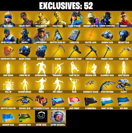226 SKINS ✨ Travis Scott ✨ Neo Versa ✨ Gold Brutus ✨ Gold Midas ✨ Cloud Striker ✨ Subzero Cryptic ✨ Carbon Commando ✨ 350 V-Bucks (PC/PSN/XBOX) PARENTAL CONTROL — image 1