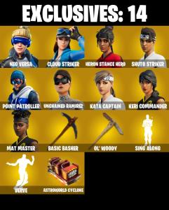 309 SKINS ✨ Neo Versa ✨ Cloud Striker ✨ Heron Stance Hero ✨ Shuto Striker ✨ Point Patroller ✨ Unchained Ramirez ✨ 50 VB (PC/PSN/XBOX) — Fortnite account listing