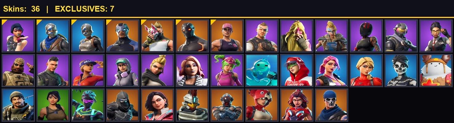 36 SKINS PC/PSN/XBOX AC/DC SPARKLE SPECIALIST FLOSS ROYALE KNIGHT BLUE SQUIRE OG STW MAKO GLIDER ROYALE X MAIL CHANGEABLE — image 1