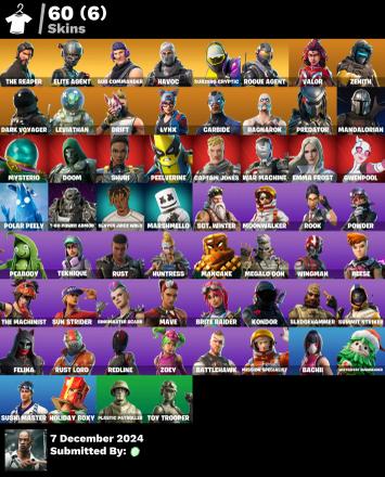 60 skins | The Reaper | Elite Agent | Take The L | Take The Elf | Drift | Orange Justice | Sub Commander | Havoc | Subzero Cryptic | Rogue Agent | Valor | Zenith | Dark Voyager | Leviathan | 250 Vbucks [PC/PSN/XBOX] Fortnite Account — image 1