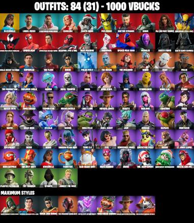 84 SKINS ⸱ CAROLINA ⸱ LIONEL MESSI ⸱ TERMINATOR ⸱ TMNT BUNDLE ( LEONARDO ⸱ RAPHAEL ⸱ DONATELLO ⸱ MICHELANGELO) ⸱ APRIL O'NEIL ⸱ SKULL TROOPER ⸱ ROBIN ⸱ MJ ⸱ DEADPOOL ⸱ GWENPOOL ⸱ DARTH VADER ⸱ ADVENTURE PEELY ⸱ SUPERMAN ⸱ SPIDER-M — image 1