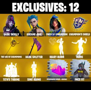 (PC/PSN/XBOX) 154 SKINS 💫 Dark Skully ⚡️ Arcane Jinx 💍 FNCS 3:1 Champion ⚡️ Optimus Prime 💍 Zeus ⚡️ Eternal Knight 💍 Kado Thorne | 500 V-Buck | PARENTAL CONTROLS — Fortnite account listing