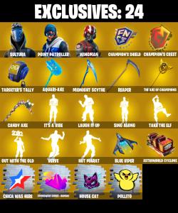 (PC) 275 SKINS ๐ฅ Sultura ๐ฅ Point Patroller ๐ฅ Wingman ๐ฅ Peter Griffin ๐ฅ Valeria ๐ฅ Joltara ๐ฅ Zeus ๐ฅ Twyn ๐ฅ Paradigm (Reality-659) ๐ฅ 500 V-Bucks๐ฅ PARENTAL CONTROLS โ Fortnite account listing