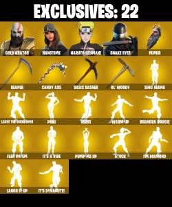 (PC/XBOX) 265 SKINS ๐ฅ Master Chief ๐ฅ Gold Kratos ๐ฅ Hangtime ๐ฅ Naruto Uzumaki ๐ฅ Snake Eyes ๐ฅ Predator ๐ฅ Menace ๐ฅ Galaxy Scout ๐ฅ 1100 VB | PARENTAL CONTROLS โ Fortnite account listing