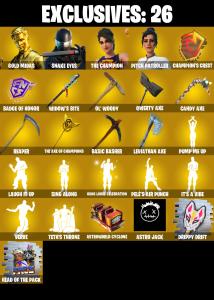 (PC) 291 SKINS 🔥 Gold Midas 🔥 Snake Eyes 🔥 The Champion 🔥 Pitch Patroller 🔥 Mecha Cuddle Master 🔥 Gear Specialist Maya 🔥 Torin 🔥 1100 V-Bucks🔥 PARENTAL CONTROLS — Fortnite account listing