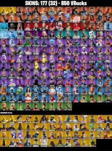 (PC) 850 VB) 177 SKINS / RENEGADE RAIDER / GOLD BRUTUS / GOLD MIDAS / OPTIMUS PRIME / LYNX / BLACKHEART / MENACE / SPECTRA KNIGHT / DRIFT / — Fortnite account listing