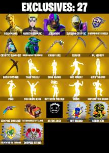 (PC) 282 SKINS ๐ฅ Gold Midas ๐ฅ Naruto Uzumaki ๐ฅ Gridiron ๐ฅ Subzero Cryptic ๐ฅ Snap ๐ฅ The Imagined ๐ฅ Hybrid ๐ฅ Twyn ๐ฅ Raz ๐ฅ 400 VB | PARENTAL CONTROLS โ Fortnite account listing