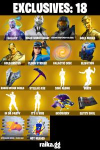 (PC) 200 VB) 112 SKINS ๐ฅ Galaxy ๐ฅ Rogue Spider Knight ๐ฅ Master Chief (Matte Black) ๐ฅ Gold Midas ๐ฅ Gold Brutus ๐ฅ Cloud Striker ๐ฅ Ronin ๐ฅ Zenit | PARENTAL CONTROLS โ Fortnite account listing