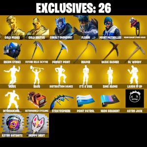 (PC/PSN/XBOX) 283 SKINS♠️ Gold Midas ♠️ Gold Brutus ♠️ Cobalt Snowfoot ♠️ Florin ♠️ Point Patroller ♠️ The Origin ♠️ Predator ♠️ The Ageless ♠️ Omegarok ♠️ 600 V-Buc — Fortnite account listing