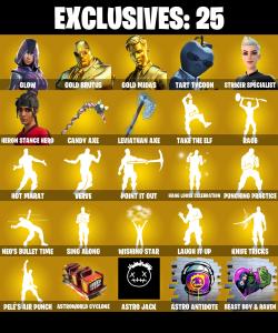 (PC/PSN/XBOX) 223 SKINS ๐ฐ Glow ๐ฐ Gold Brutus ๐ฐ Gold Midas ๐ฐ Tart Tycoon ๐ฐ Striker Specialist ๐ฐ Heron Stance Hero ๐ฐ Sentinel ๐ฐ 350 V-Bucks PARENTAL CONTROL โ Fortnite account listing