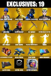 (PC/XBOX) 307 SKINS 🔥 Blue Team Leader 🔥 Gold Midas 🔥 Carbon Commando 🔥 Naruto Uzumaki 🔥 Sultura 🔥 Game Knight 🔥 300 V-Buc🔥 PARENTAL CONTROLS — Fortnite account listing